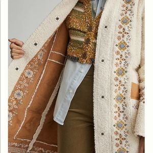 Anthropologie Maeve Embroidered Sherpa Coat